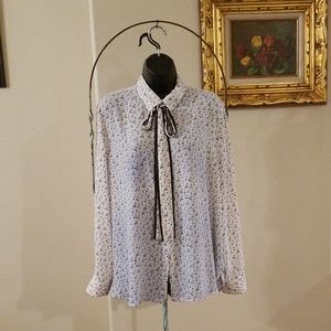 LOFT Tie Neck Cherry Pattern Blouse